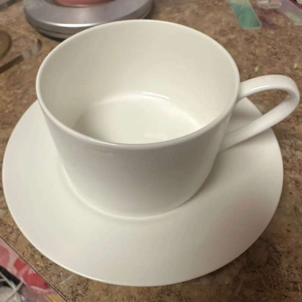 Fitz and Floyd Nevaeh White Bone China Cup and Saucer